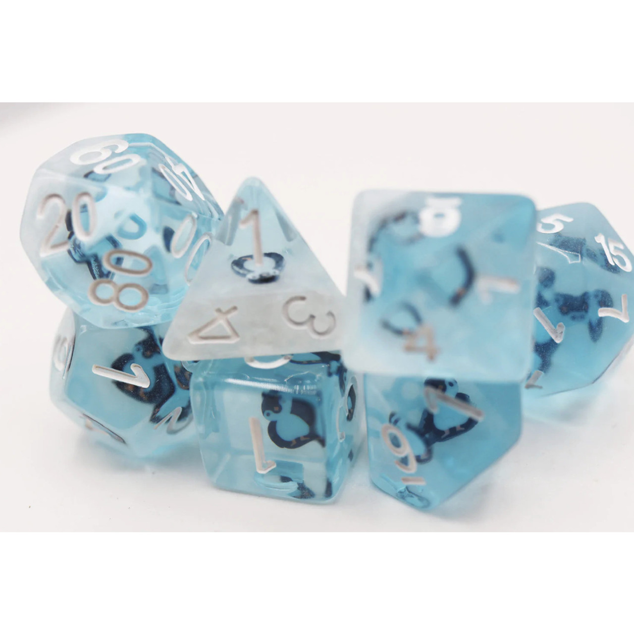 thumbnail image 2 of Polyhedral Dice Set, 7-Piece Translucent Teal With Glitter, White Numbers For DND 2 of 10