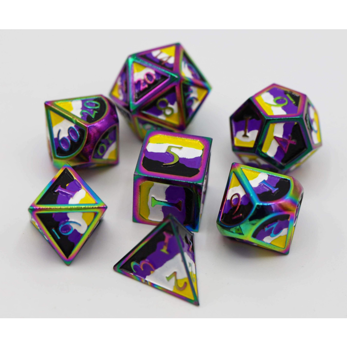 Foam Brain Games 7-Piece Metal RPG Dice Set: Pride Collection