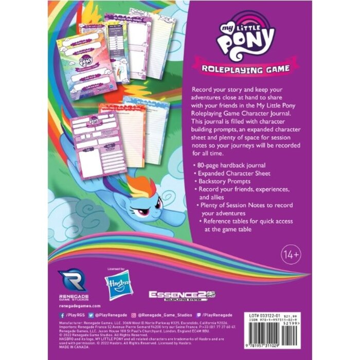 Renegade Game Studios My Little Pony RPG Tails of Equestria Character Journal