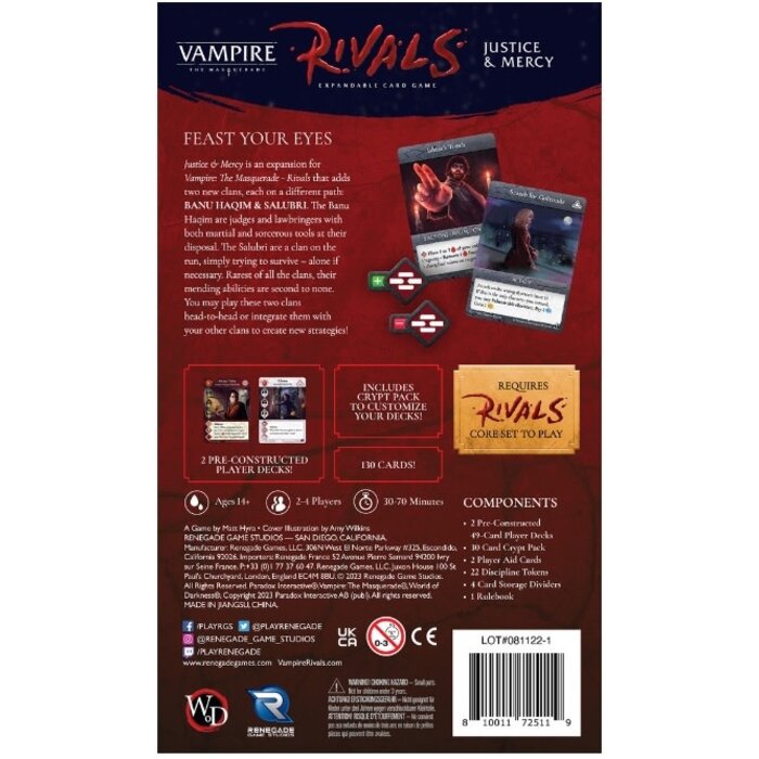 Renegade Game Studios Vampire the Masquarade - Rivals: Justice and Mercy Expansion