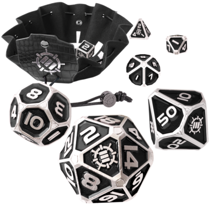 Enhance Gaming 7-Piece RPG Metal Dice Set: AP Enhance Collector's Edition w/ 2-in-1 Dice Tray and Dice Bag