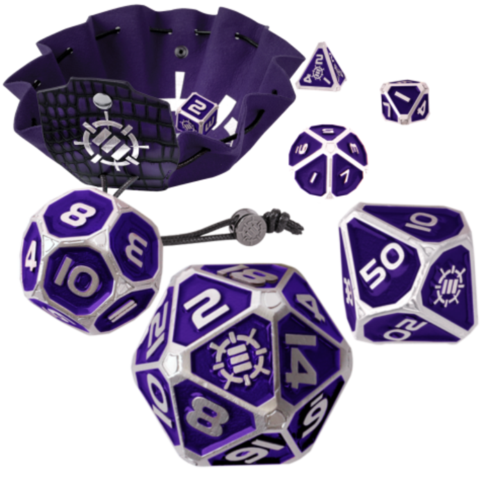 Enhance Gaming 7-Piece RPG Metal Dice Set: AP Enhance Collector's Edition w/ 2-in-1 Dice Tray and Dice Bag