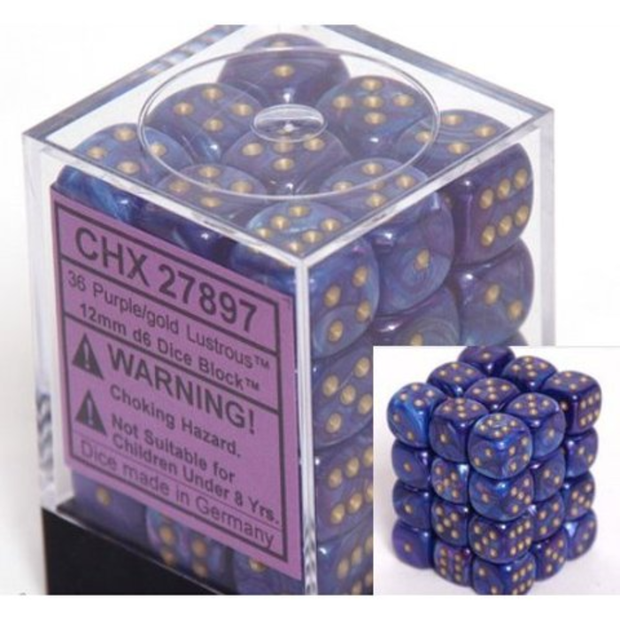 Chessex 36d6 Dice Block (12mm): Lustrous (Assorted Colours)
