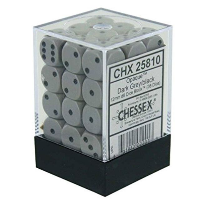 Chessex 36d6 Dice Block (12mm): Opaque (Black/White/Grey)