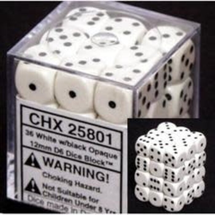 Chessex 36d6 Dice Block (12mm): Opaque (Black/White/Grey)