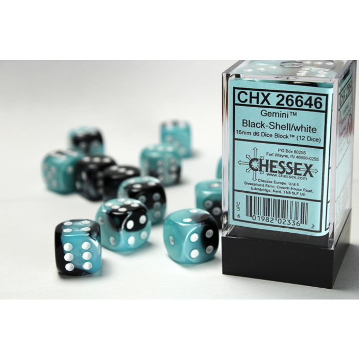Chessex 12d6 Dice Block (16mm): Gemini White Pipped (Assorted Colours)