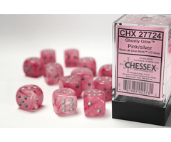 Chessex 12d6 Dice Block (16mm): Ghostly Glow (Assorted Colours) Pink w/ Silver