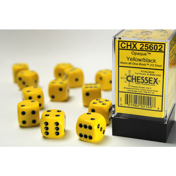 Chessex 12d6 Dice Block (16mm): Opaque White Pipped (Assorted Colours)