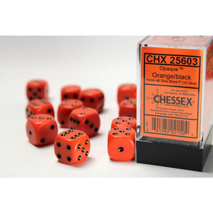 Chessex 12d6 Dice Block (16mm): Opaque White Pipped (Assorted Colours)