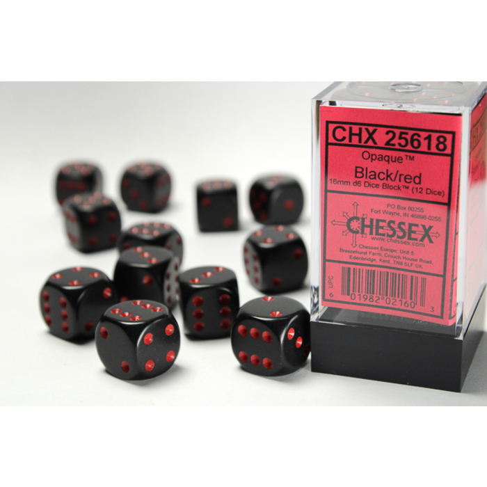Chessex 12d6 Dice Block (16mm): Opaque White Pipped (Assorted Colours)