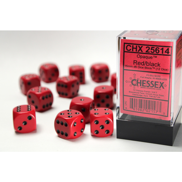 Chessex 12d6 Dice Block (16mm): Opaque White Pipped (Assorted Colours)