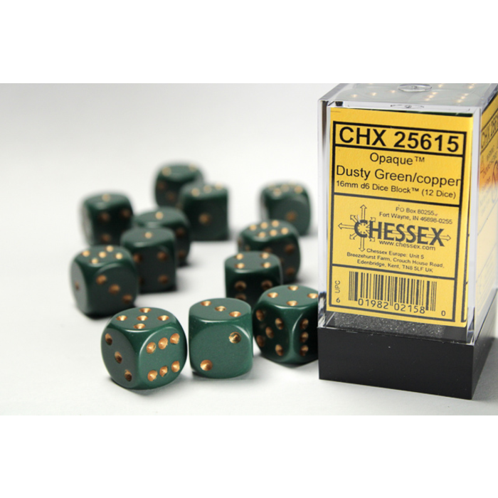 Chessex 12d6 Dice Block (16mm): Opaque White Pipped (Assorted Colours)