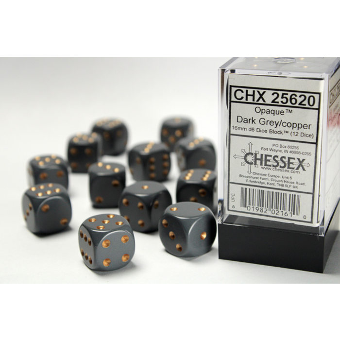 Chessex 12d6 Dice Block (16mm): Opaque White Pipped (Assorted Colours)