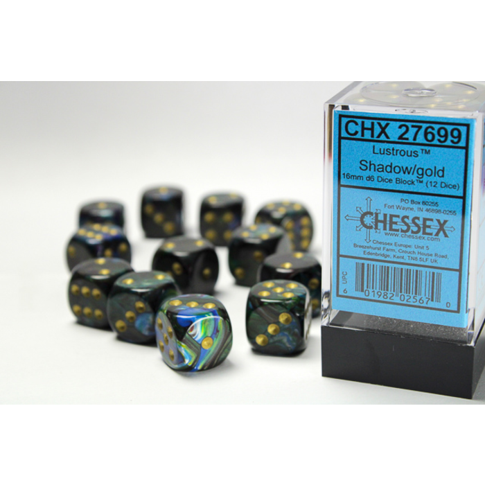 Chessex 12d6 Dice Block (16mm): Lustrous (Assorted Colours)