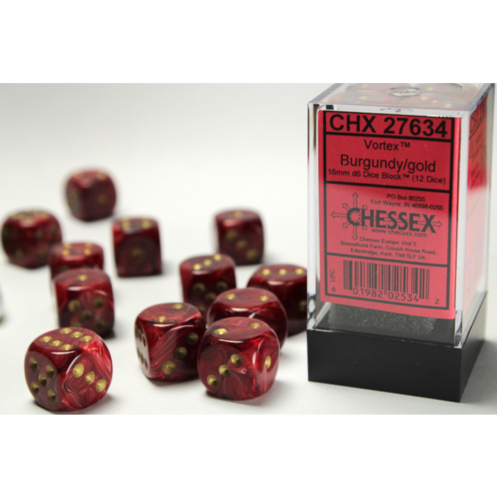 Chessex 12d6 Dice Block (16mm): Vortex (Assorted Colours)