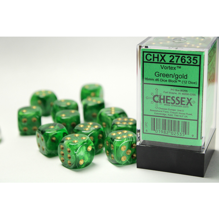 Chessex 12d6 Dice Block (16mm): Vortex (Assorted Colours)