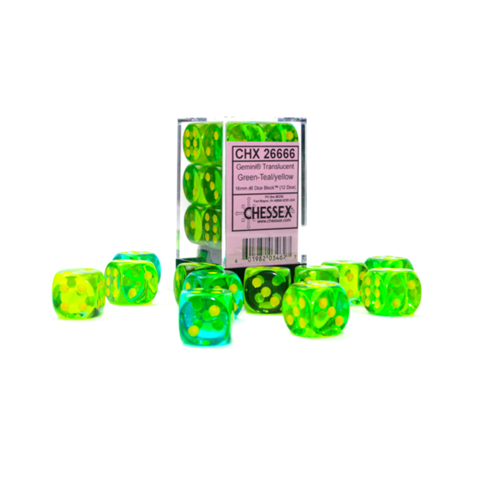 Chessex 12d6 Dice Block (16mm): Gemini Translucent (Assorted Colours)