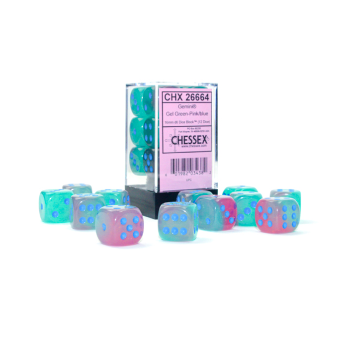 Chessex 12d6 Dice Block (16mm): Gemini Translucent (Assorted Colours)