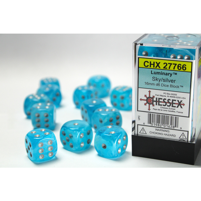Chessex 12d6 Dice Block (16mm): Luminary (Assorted Colours) Sky w/ Silver