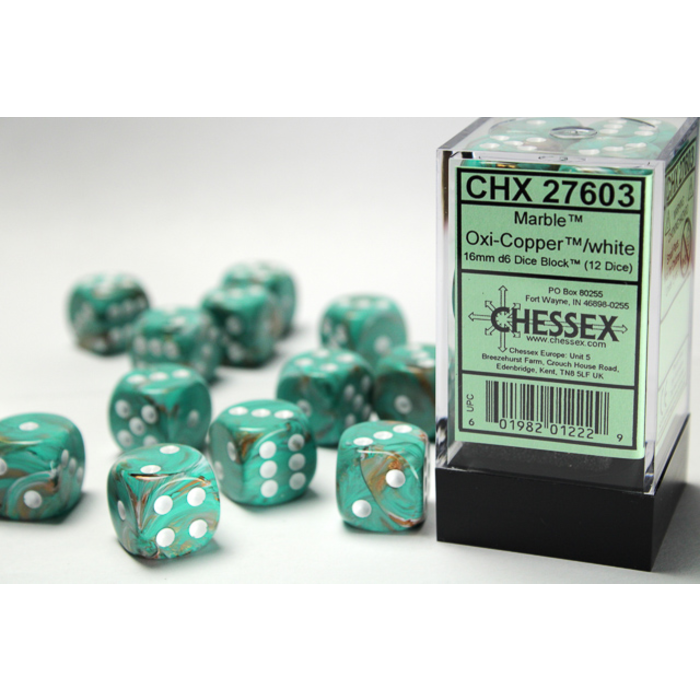 Chessex 12d6 Dice Block (16mm): Marble (Assorted Colours)