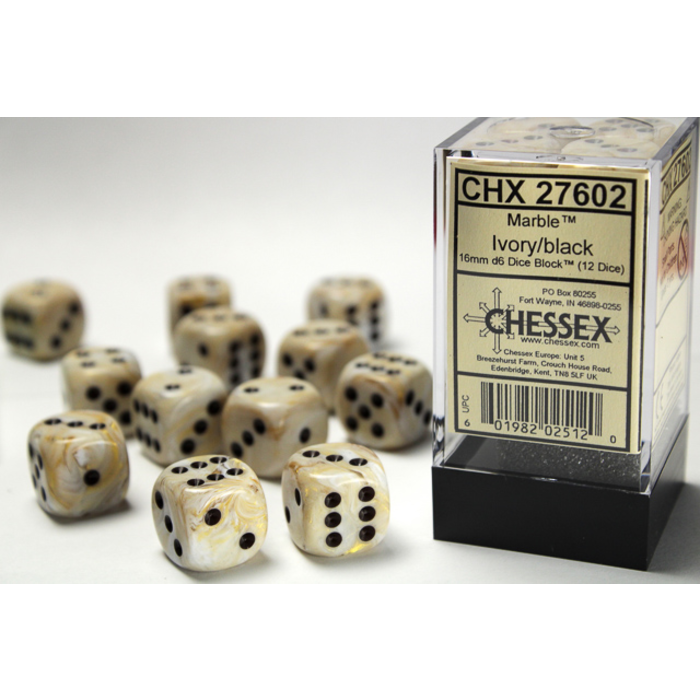 Chessex 12d6 Dice Block (16mm): Marble (Assorted Colours)