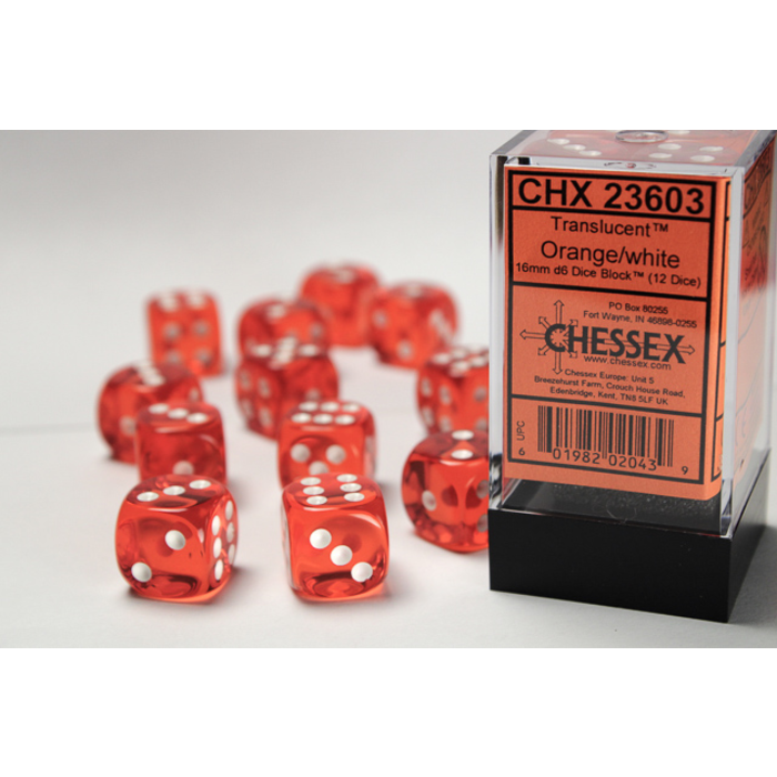 Chessex 12d6 Dice Block (16mm): Translucent (Assorted Colours)