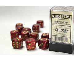 Chessex 12d6 Dice Block (16mm): Glitter (Assorted Colours) Ruby w/ Gold