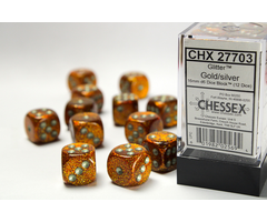 Chessex 12d6 Dice Block (16mm): Glitter (Assorted Colours) Gold w/ Silver