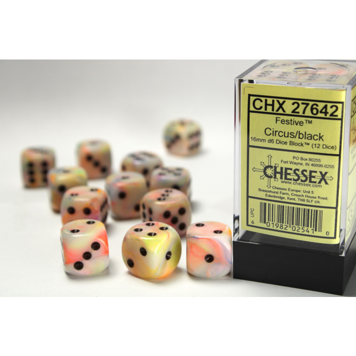 Chessex 12d6 Dice Block (16mm): Festive (Assorted Colours)