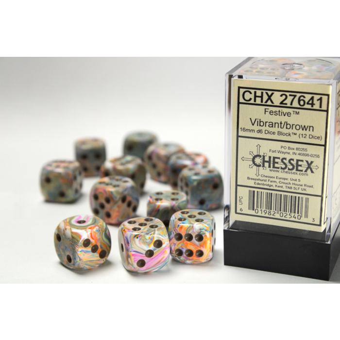 Chessex 12d6 Dice Block (16mm): Festive (Assorted Colours)