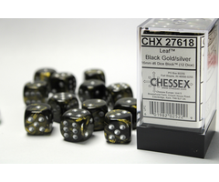 Chessex 12d6 Dice Block (16mm): Leaf (Assorted Colours) Black-Gold w/ Silver