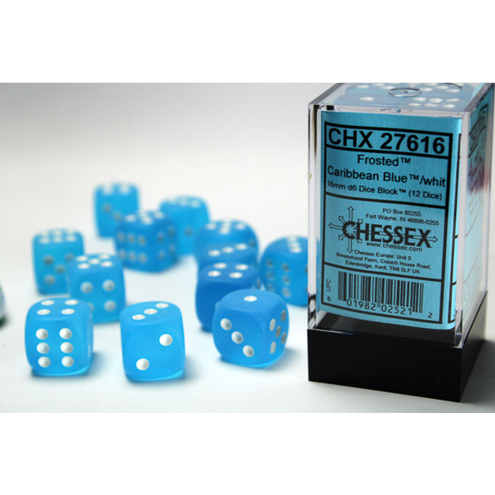 Chessex 12d6 Dice Block (16mm): Frosted (Assorted Colours)