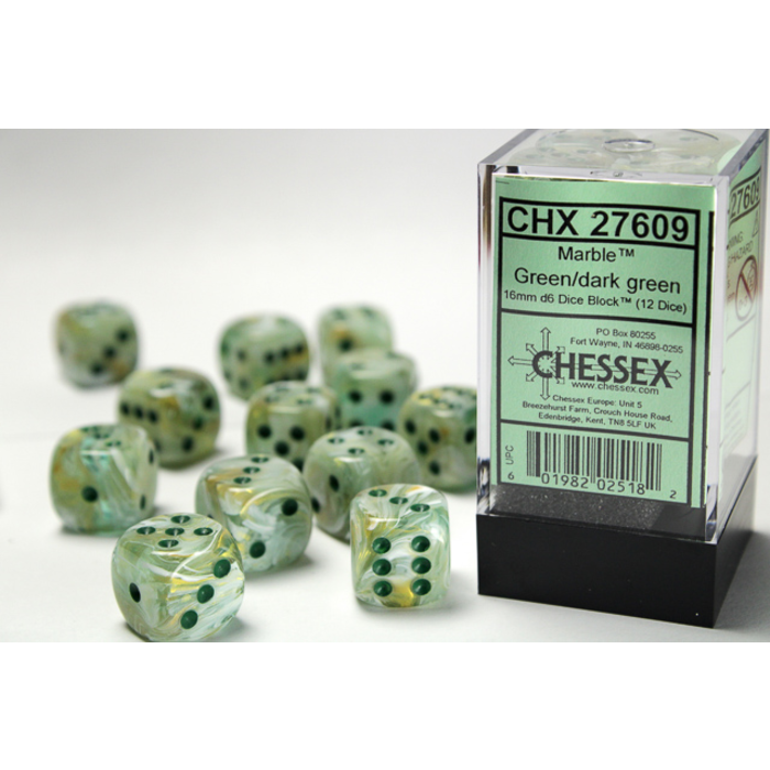 Chessex 12d6 Dice Block (16mm): Marble (Assorted Colours)