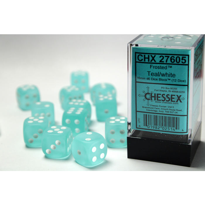 Chessex 12d6 Dice Block (16mm): Frosted (Assorted Colours)