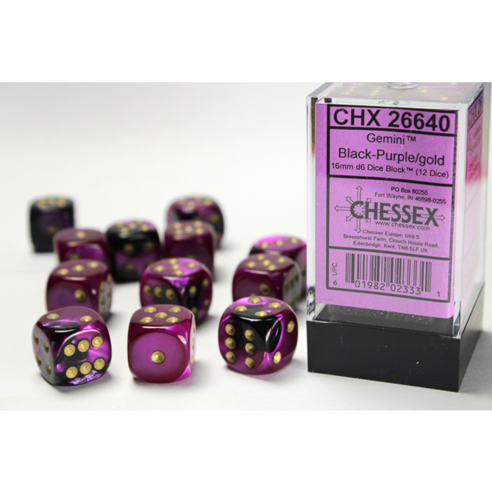 Chessex 12d6 Dice Block (16mm): Gemini Gold Pipped (Assorted Colours)