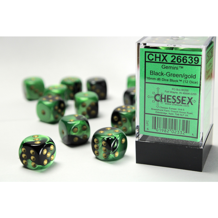 Chessex 12d6 Dice Block (16mm): Gemini Gold Pipped (Assorted Colours)