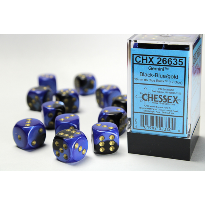 Chessex 12d6 Dice Block (16mm): Gemini Gold Pipped (Assorted Colours)