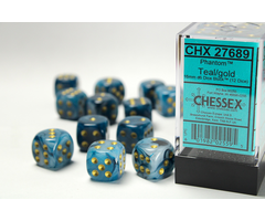 Chessex 12d6 Dice Block (16mm): Phantom (Assorted Colours) Teal w/ Gold