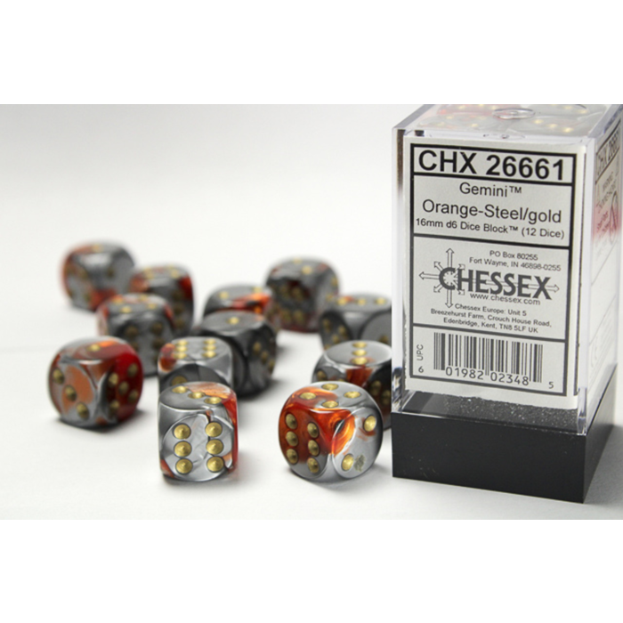 Chessex 12d6 Dice Block (16mm): Gemini Gold Pipped (Assorted Colours)
