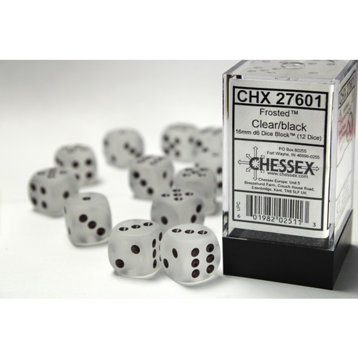 Chessex 12d6 Dice Block (16mm): Frosted (Assorted Colours)