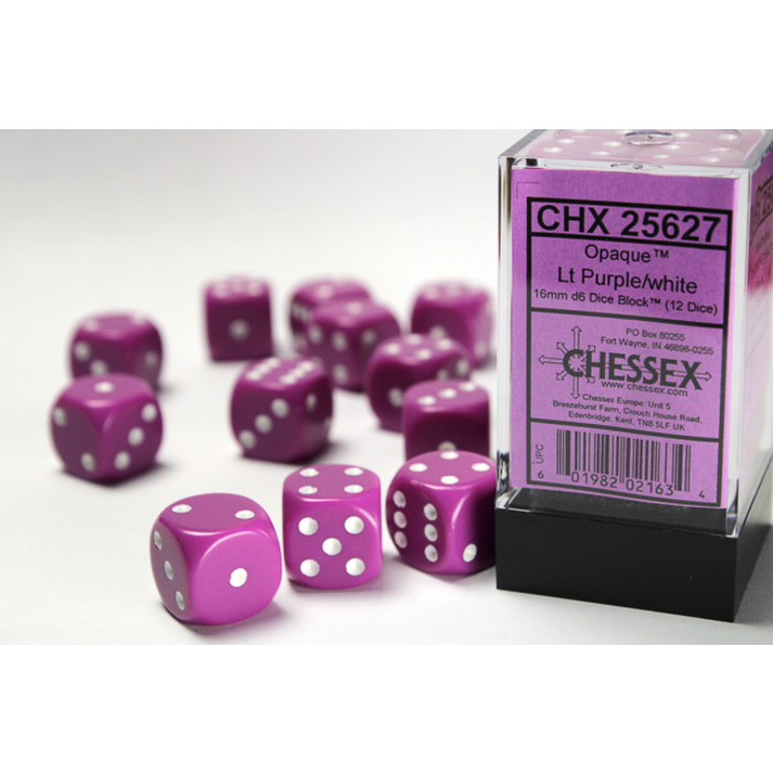 Chessex 12d6 Dice Block (16mm): Opaque White Pipped (Assorted Colours)