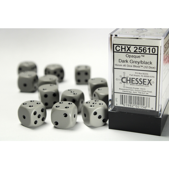 Chessex 12d6 Dice Block (16mm): Opaque White Pipped (Assorted Colours)