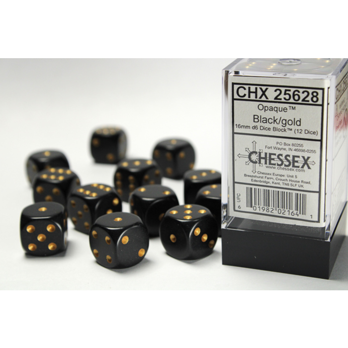 Chessex 12d6 Dice Block (16mm): Opaque White Pipped (Assorted Colours)