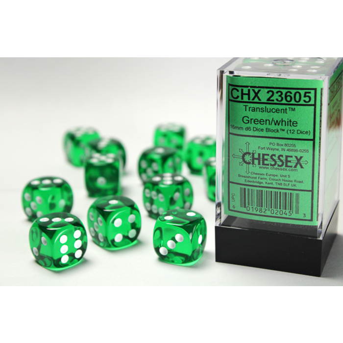 Chessex 12d6 Dice Block (16mm): Translucent (Assorted Colours)