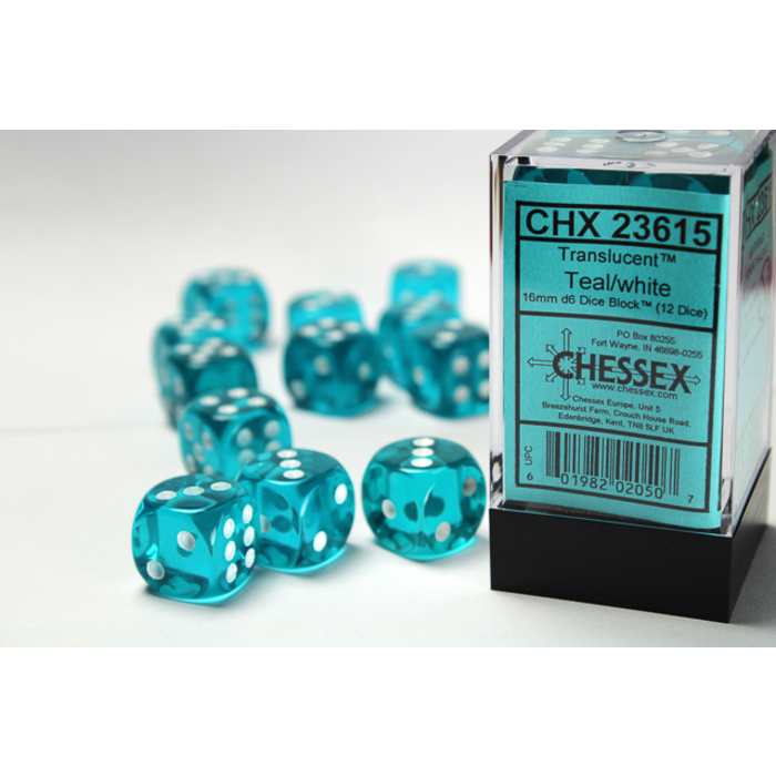 Chessex 12d6 Dice Block (16mm): Translucent (Assorted Colours)