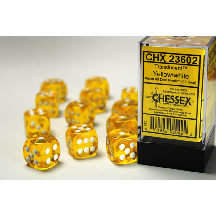 Chessex 12d6 Dice Block (16mm): Translucent (Assorted Colours)