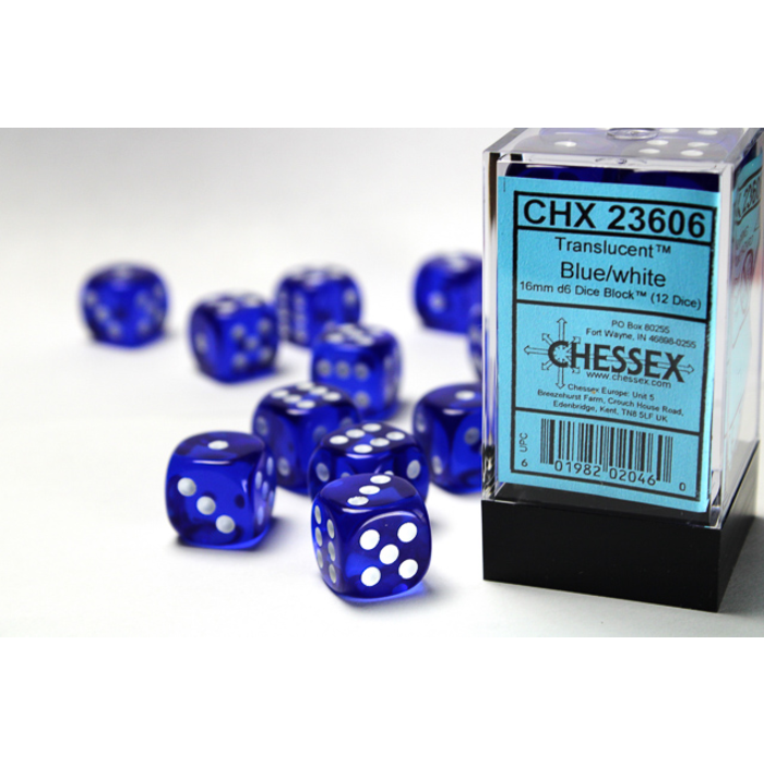 Chessex 12d6 Dice Block (16mm): Translucent (Assorted Colours)