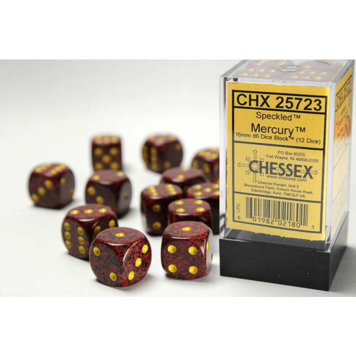 Chessex 12d6 Dice Block (16mm): Speckled (Assorted Colours) Mercury