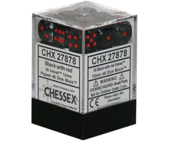 Chessex 36d6 Dice Block (12mm): Velvet (Assorted Colours) Black w/ Red