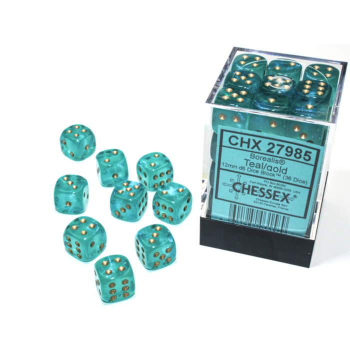 Chessex 36d6 Dice Block (12mm): Borealis Luminary (Assorted Colours)